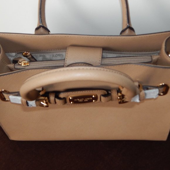 NWT MICHAEL KORS HAMILTON LEATHER EW KHAKI CHAIN SATCHEL CROSSBODY HANDBAG - Picture 6 of 8